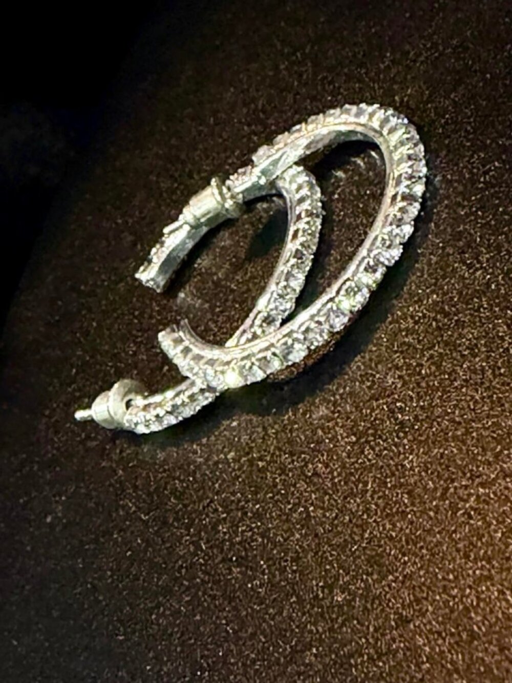 Silver Rhinestone Hoop Earrings - Picture 3 of 3